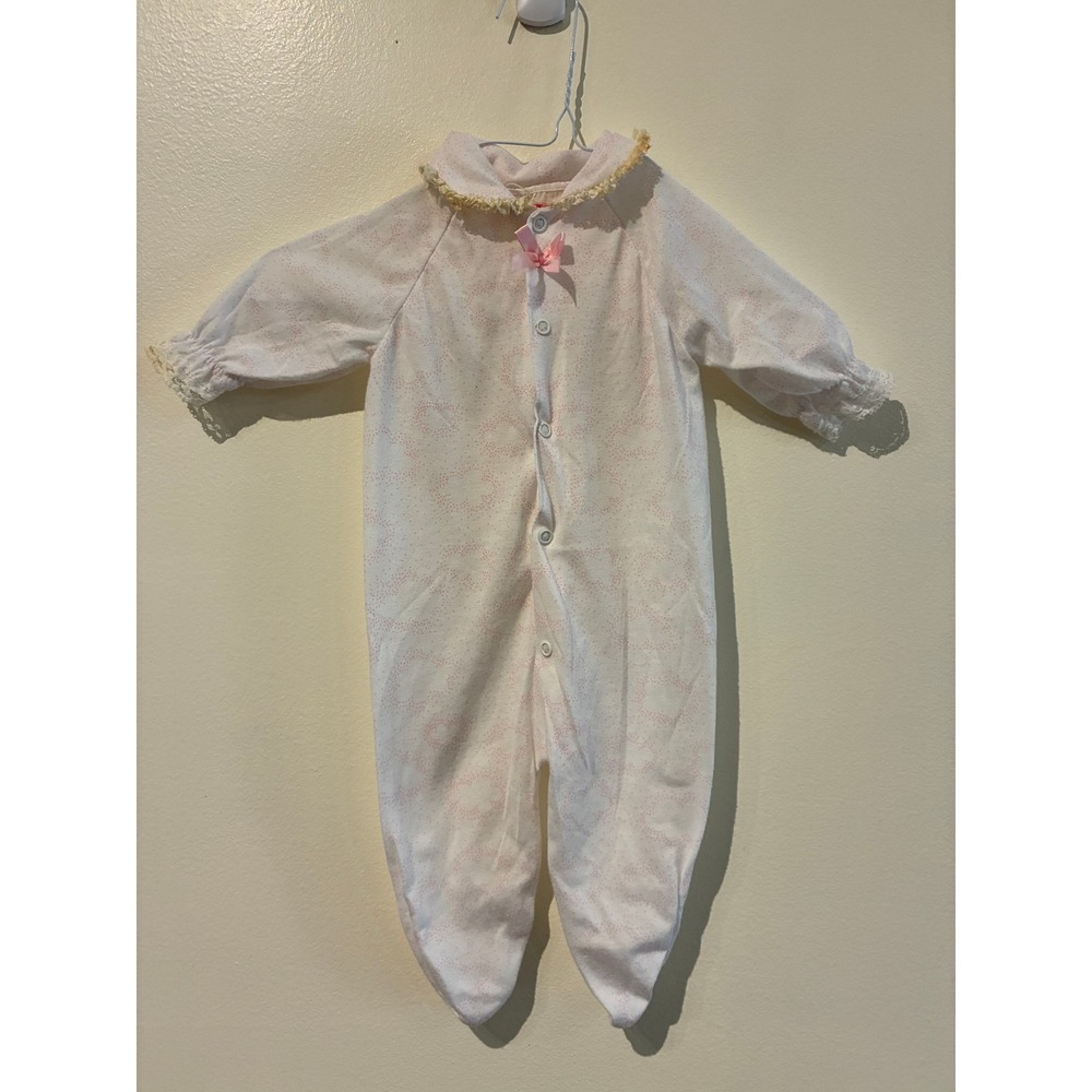 Vintage 1995 Playskool Baby Girls Pink Floral Footed Sleeper Lace Trim 3-6M
